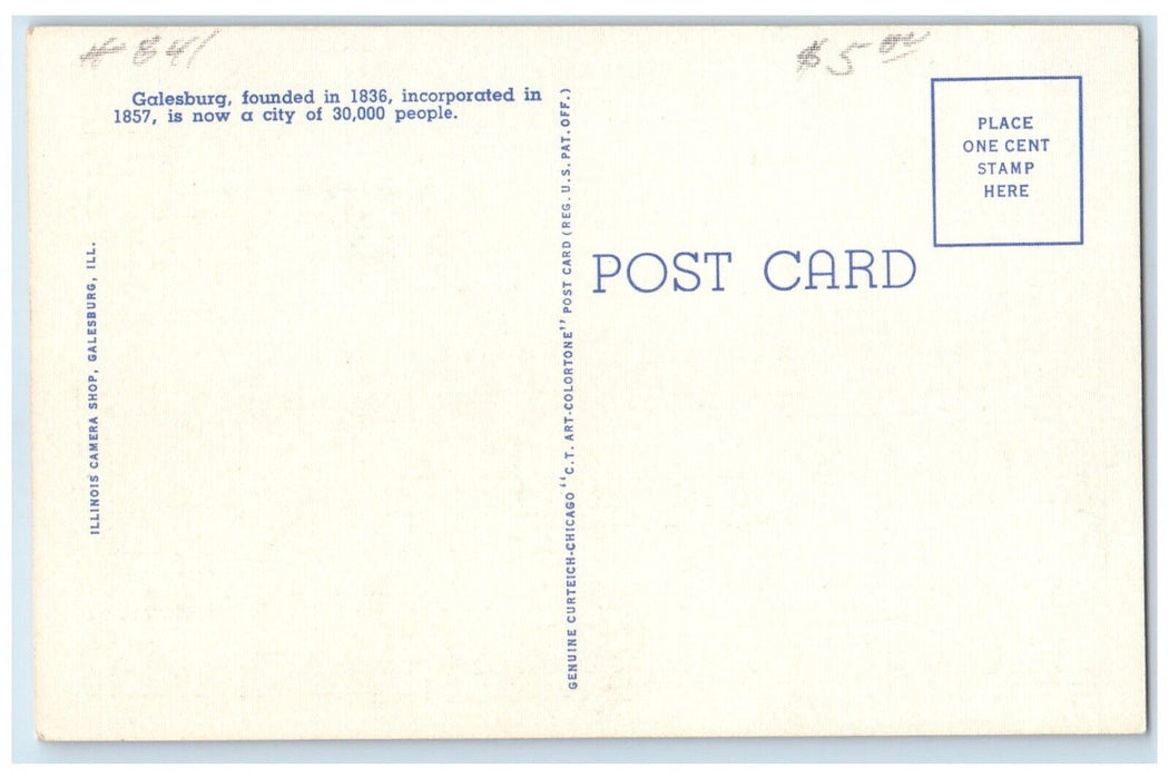 c1940 East Main Street Exterior Building Classic Car Galesburg Illinois Postcard