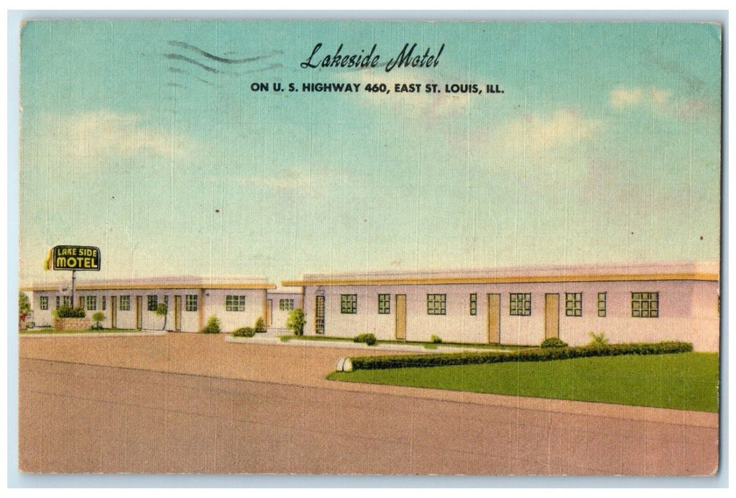 1956 Lakeside Motel Highway Exterior Building East St. Louis Illinois Postcard