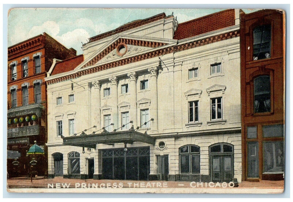 1918 Exterior View New Princess Theatre Building Chicago Illinois IA Postcard