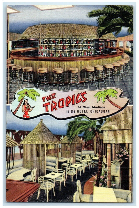 c1940 Tropics Hawaiian Cocktail Lounge Multi-View Chicago Illinois IL Postcard