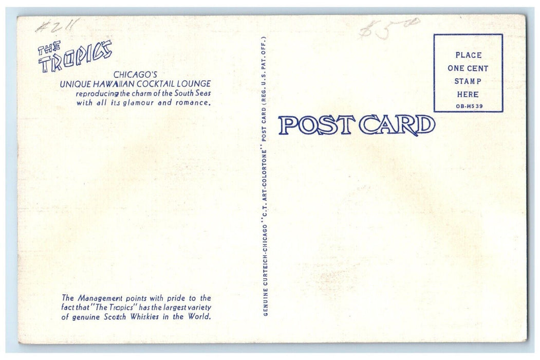 c1940 Tropics Hawaiian Cocktail Lounge Multi-View Chicago Illinois IL Postcard