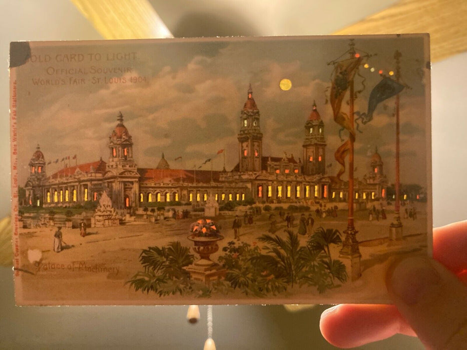 1904 HTL Hold to Light World Fair St. Louis Palace of Machinery Postcard