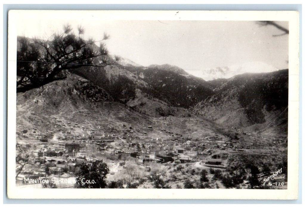 c1940's Bird's Eye View Of Manitou Springs Colorado CO RPPC Photo Postcard