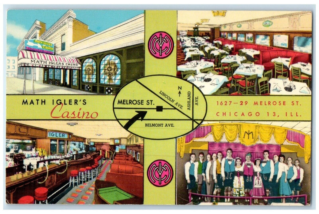 c1940 Math Igler Casino Singing Waiters Multi-View Chicago Illinois IL Postcard