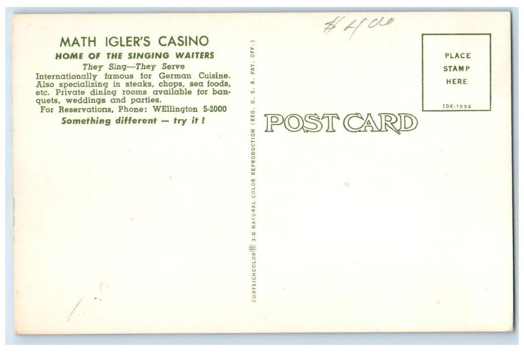 c1940 Math Igler Casino Singing Waiters Multi-View Chicago Illinois IL Postcard