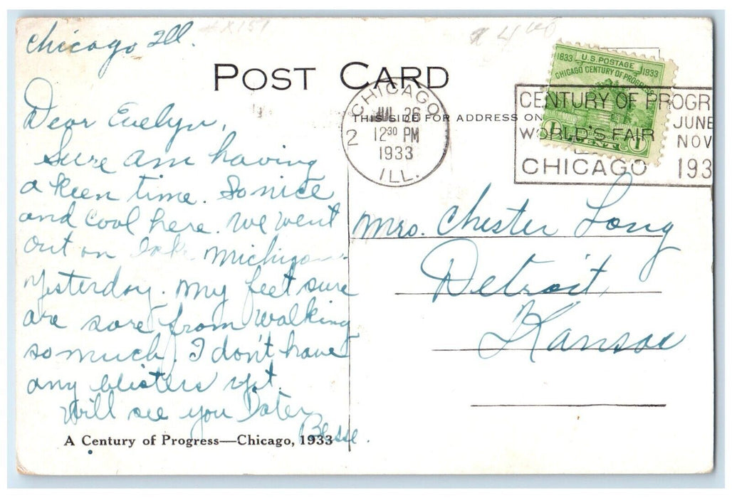 1933 Hotel Sherman Building Classic Car Chicago Illinois Posted Vintage Postcard