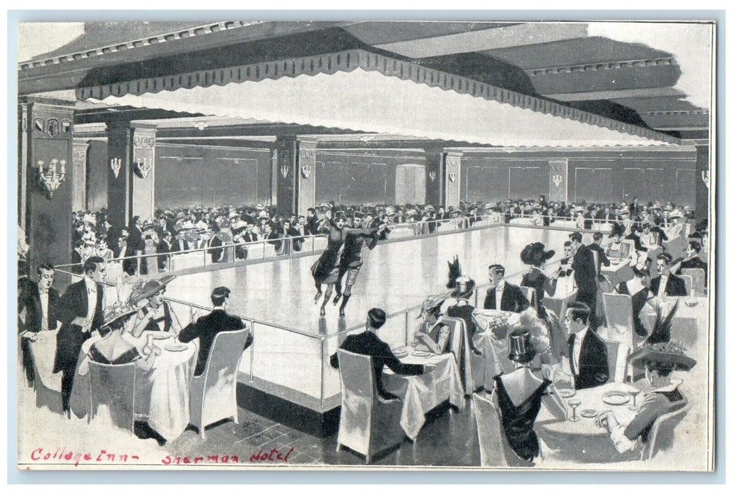 1910 Interior Ice Skating College Inn Sherman Hotel Chicago Illinois IL Postcard