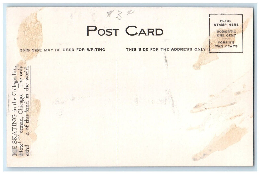 1910 Interior Ice Skating College Inn Sherman Hotel Chicago Illinois IL Postcard