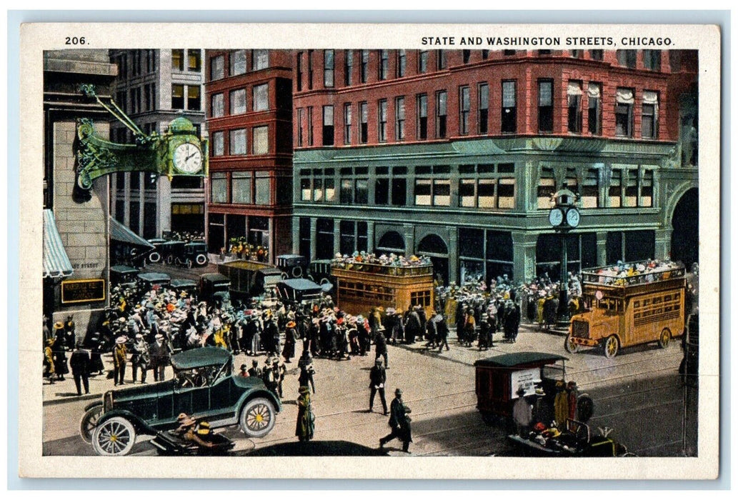 c1920 State Washington Streets Trolley Classic Cars Chicago Illinois IL Postcard