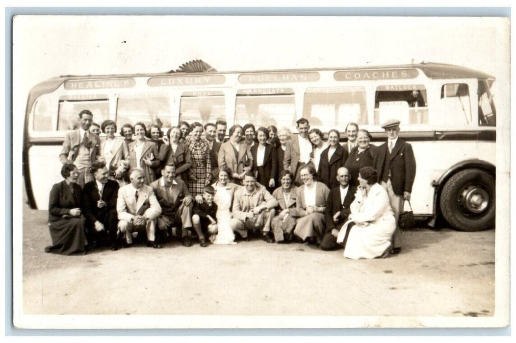 c1920's Tourists Pullman Coaches Bus Children Rhyl England RPPC Photo Postcard