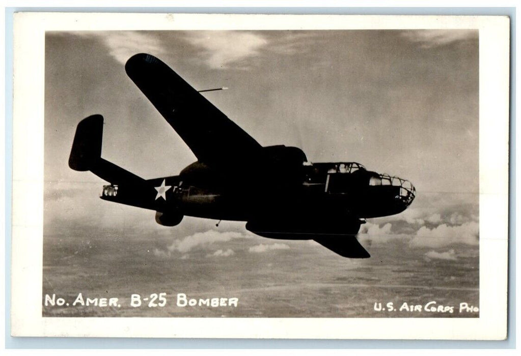 c1940's B-25 US Air Force Corp Bomber Airplane Military View RPPC Photo Postcard