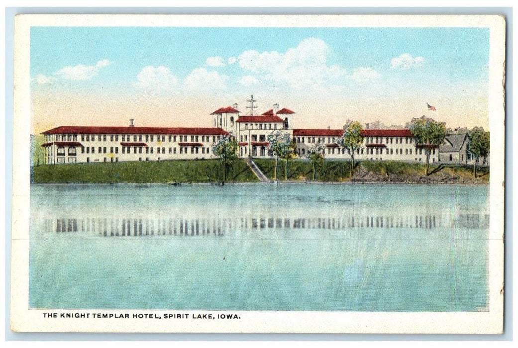 1920 Overlooking Knight Templar Hotel Spirit Lake Iowa Vintage Unposted Postcard