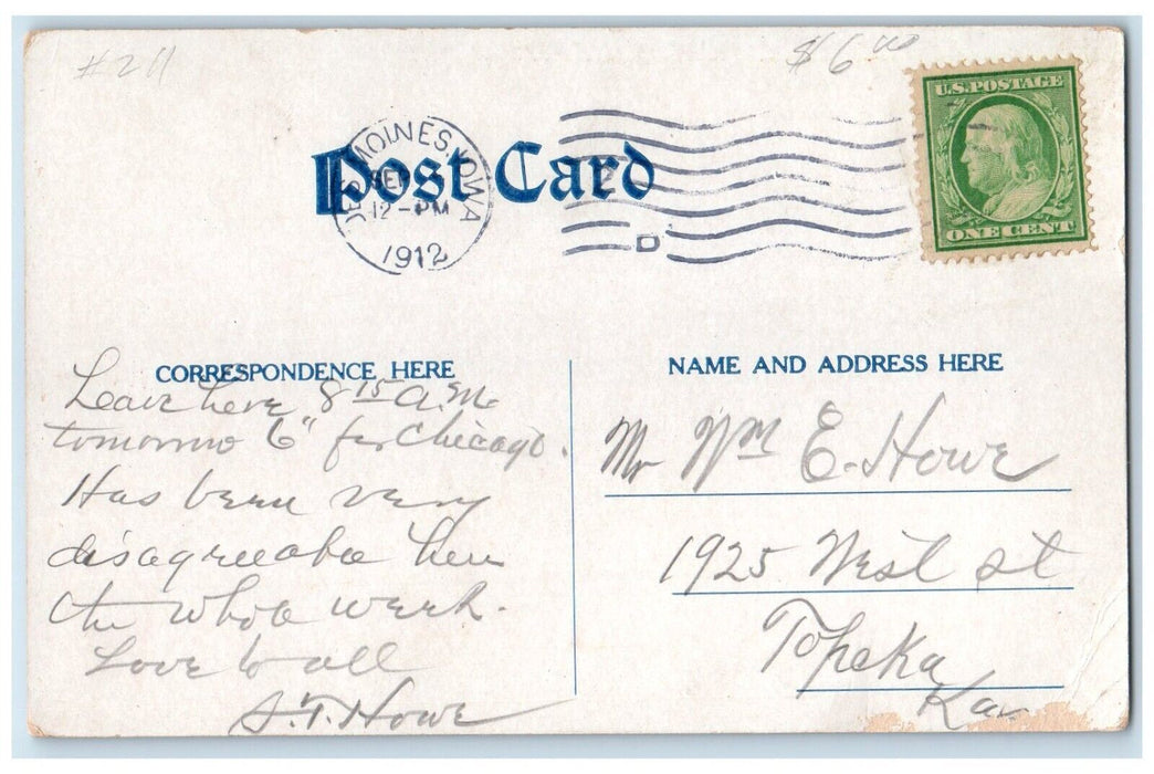 1912 Interior View Pure Food Lunch Restaurant Des Moines Iowa IA Posted Postcard