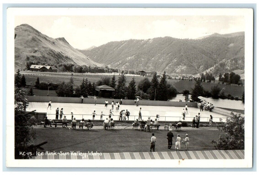 c1940's Ice Rink Skating Mountain View Sun Valley Idaho ID RPPC Photo Postcard