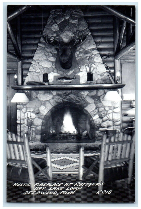 Rustic Fireplace At Ruttgers Bay Lake Lodge Deerwood MN RPPC Photo Postcard