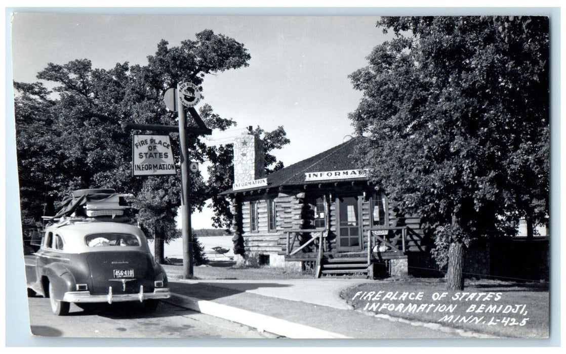 Fireplace Of States Information Cars Bemidji Minnesota MN RPPC Photo Postcard