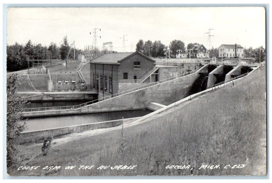 1945 Cooke Dam On The Au Sable Oscoda Michigan MI RPPC Photo Vintage Postcard