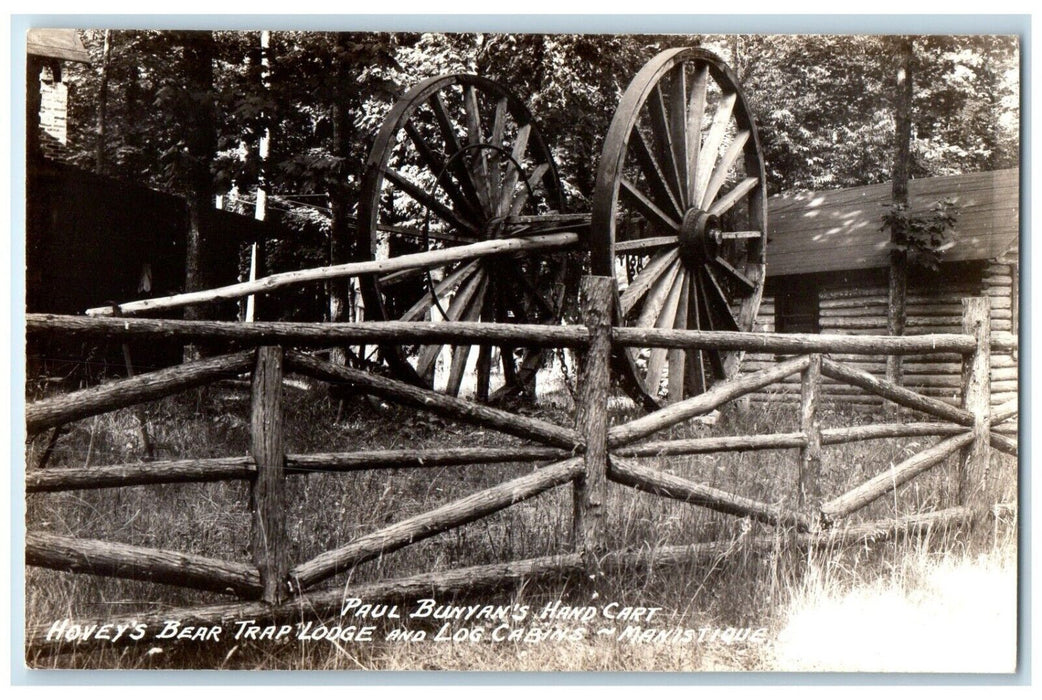Hovey's Bear Trap Lodge Log Cabins Manistique Michigan MI RPPC Photo Postcard