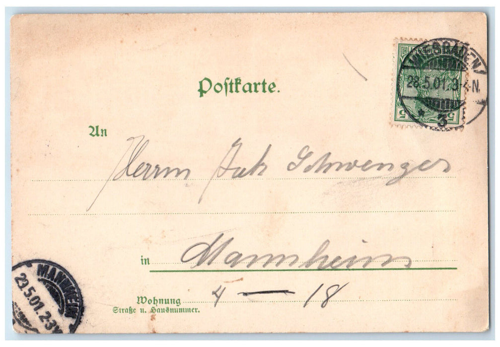 1901 Greetings from Wiesbaden Germany Kaiser Friedrich Statue Multiview Postcard
