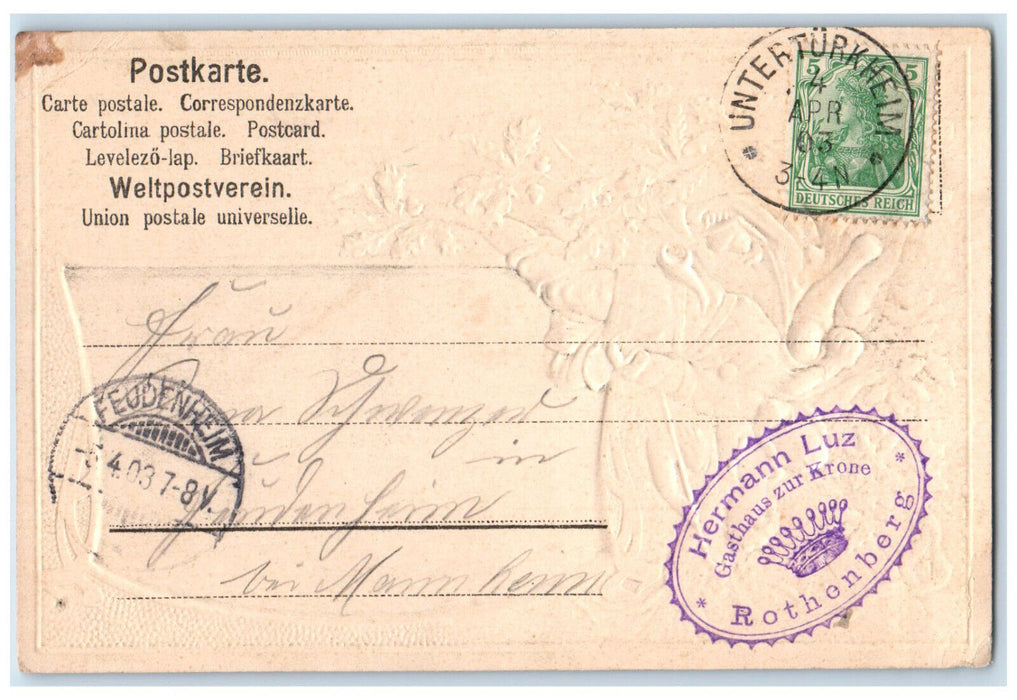 1903 Greetings from the Schwabelande Rothenberg Hesse Germany Staue Postcard