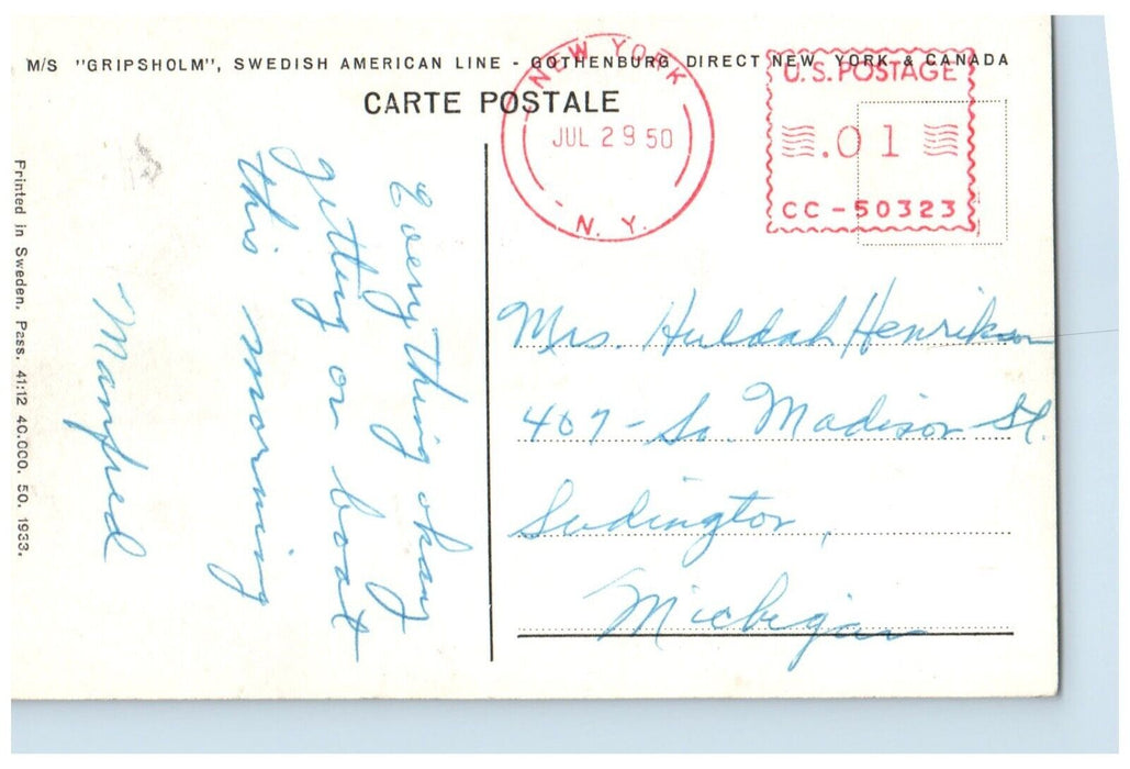 1950 MS Gripsholm Swedish American Line Gothenburg NY Canada RPPC Photo Postcard