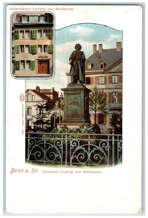 c1905 Ludwig Van Beethoven Monument and Birthplace Bonn Germany Postcard