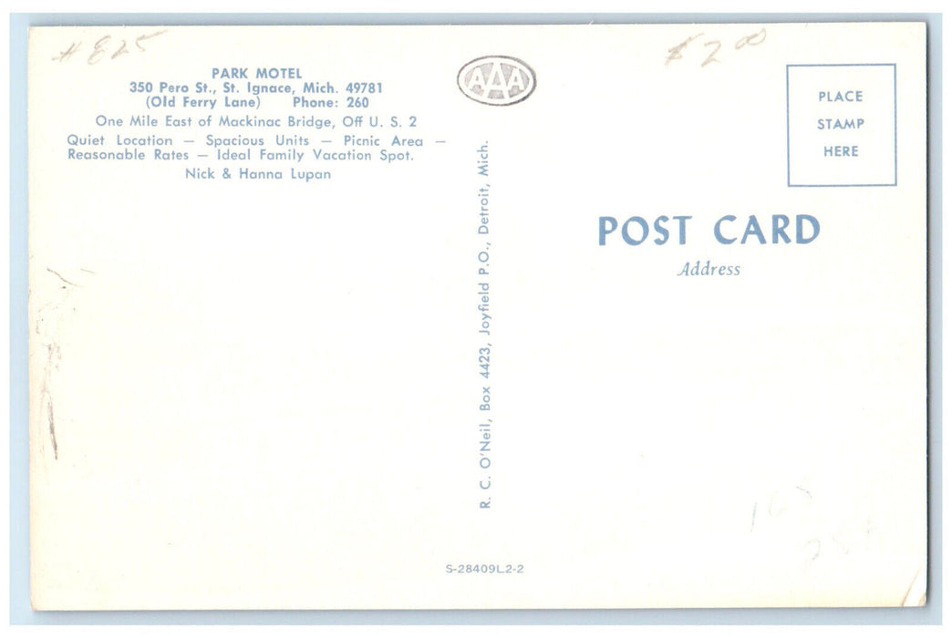 c1940's Park Motel Entrance St. Ignace Michigan MI Vintage Postcard