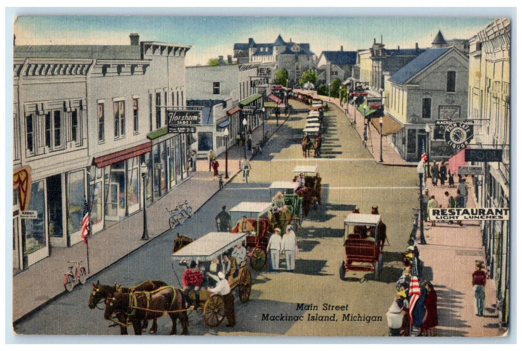 1958 Restaurant Pool Main Street Mackinac Island Michigan MI Vintage Postcard