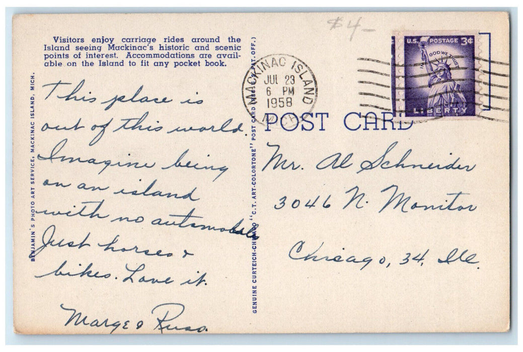 1958 Restaurant Pool Main Street Mackinac Island Michigan MI Vintage Postcard