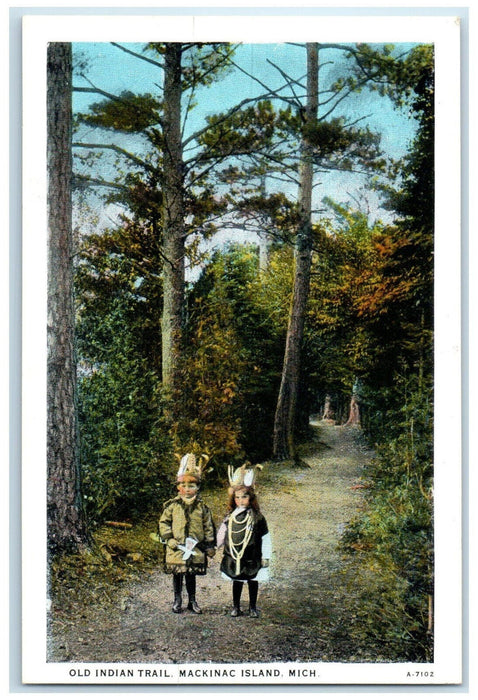 c1920's Old Indian Trail Mackinac Island Michigan MI Antique Postcard