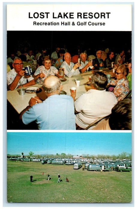 Lost Lake Resort Recreation Hall & Golf Course Blythe CA, Dual View Postcard