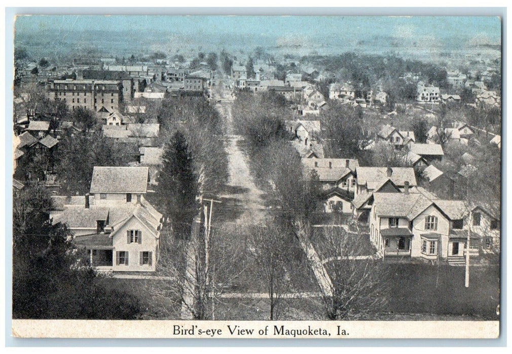 1916 Birds Eye View Houses Trees Maquoketa Iowa Posted Vintage Antique Postcard