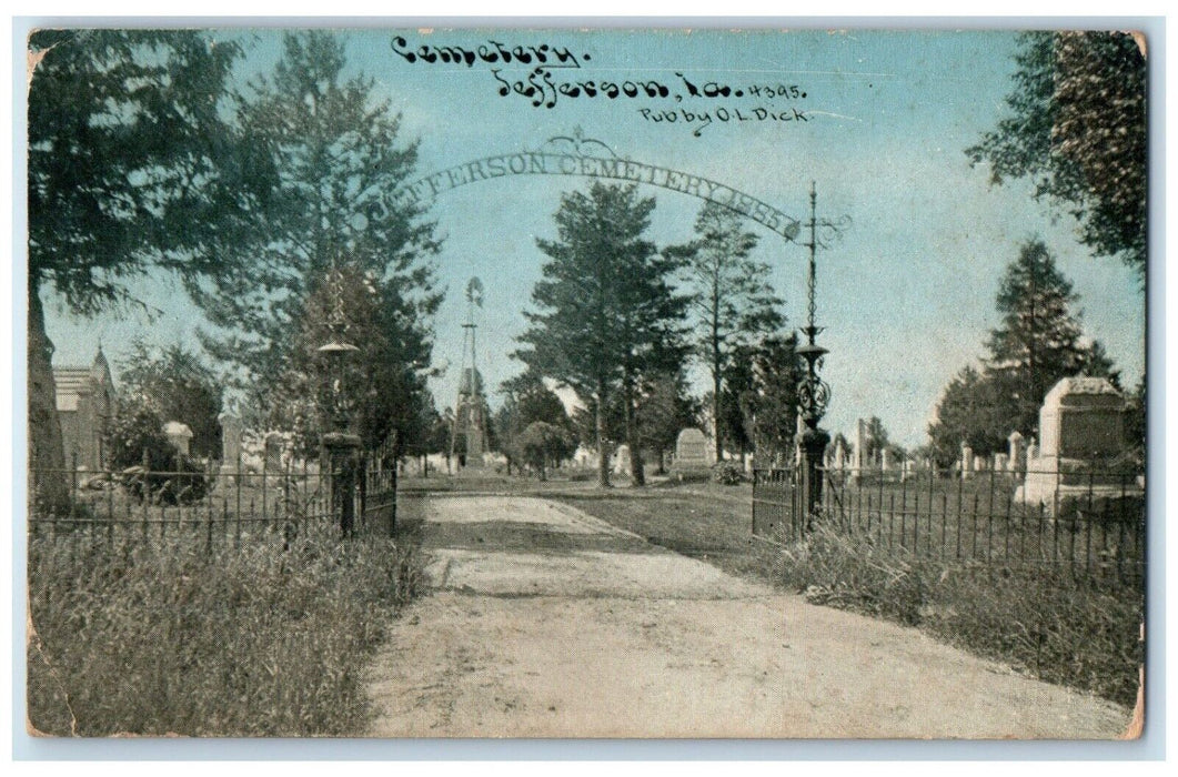 c1910 Entrance View Cemetery Jefferson Iowa IA Vintage Antique Unposted Postcard