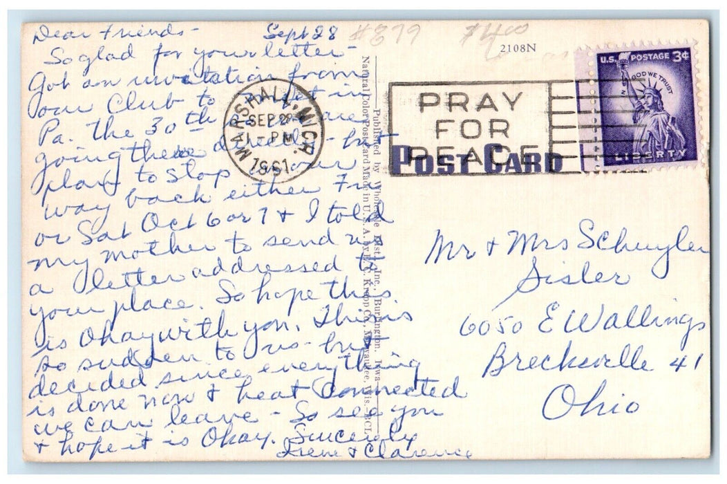 1961 Jefferson Street Buildings Classic Cars Burlington Iowa IA Vintage Postcard