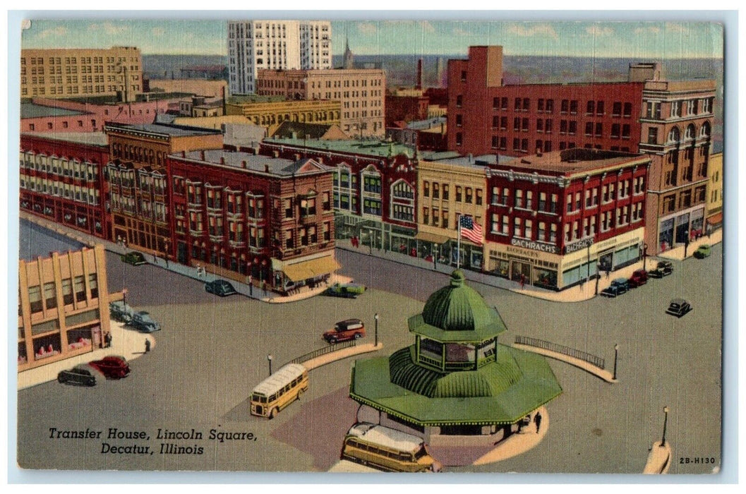 c1940 Transfer House Lincoln Square Exterior Building Decatur Illinois Postcard