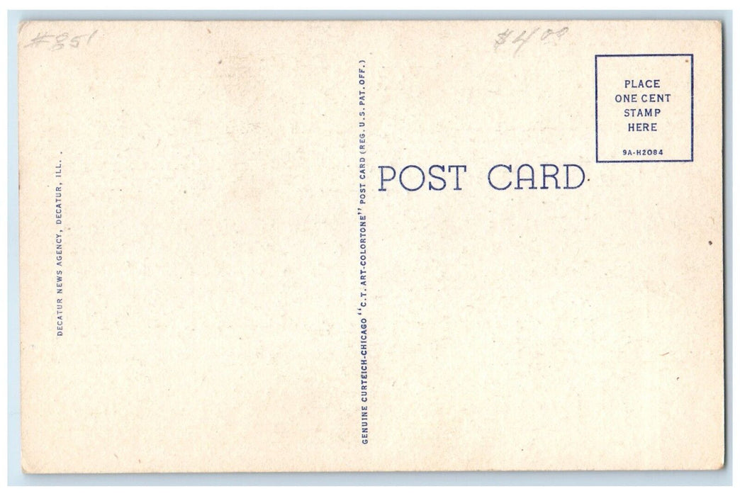c1940 Gorin Library Conservatory Music University Decatur Illinois IL Postcard