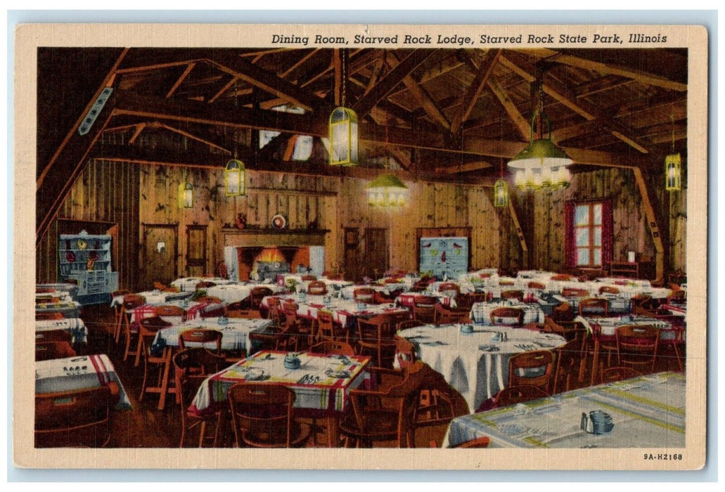 c1940 Dining Room Starved Rock Lodge Starved Rock State Park Illinois Postcard