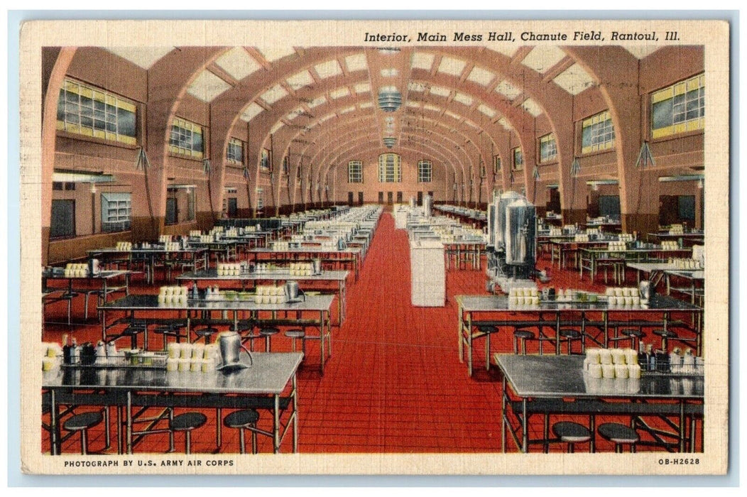 1943 Interior Main Mess Hall Chanute Field Interior Rantoul Illinois IL Postcard