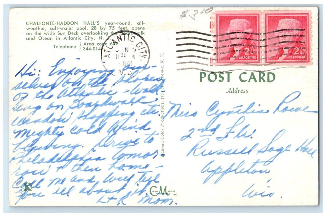 1961 Chalfonte Haddon Hall's Swimming Pool Atlantic City New Jersey NJ Postcard