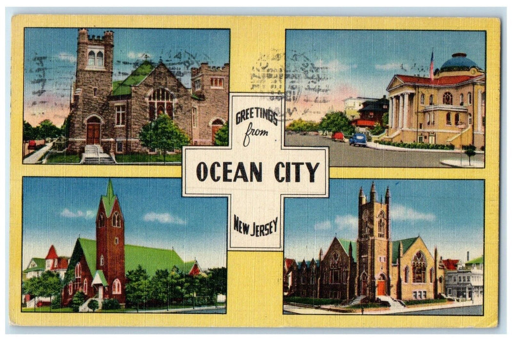 1944 Greetings From Ocean City New Jersey NJ, Multiview Posted Vintage Postcard