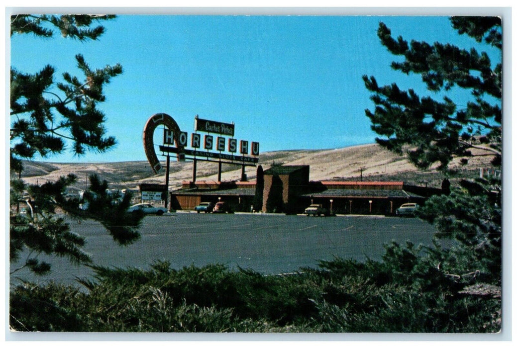 c1960's Horseshu Casino Cars Roadside Jackpot Nevada NV Vintage Postcard