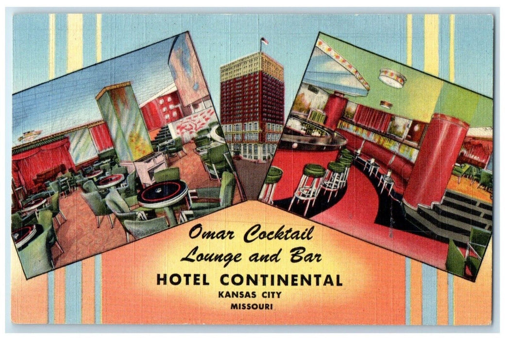 c1940 Omar Cocktail Lounge Bar Hotel Continental  Kansas City Missouri Postcard