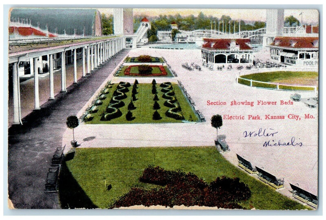 1910 Aerial View Section Flower Beds Electric Park Kansas City Missouri Postcard