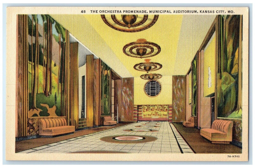 c1940 Orchestra Promenade Municipal Auditorium Kansas City Missouri MO Postcard