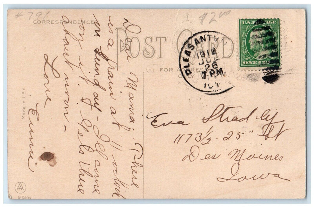 1912 Came Near Putting Foot Woman Man Scene Pleasantville Iowa Vintage Postcard