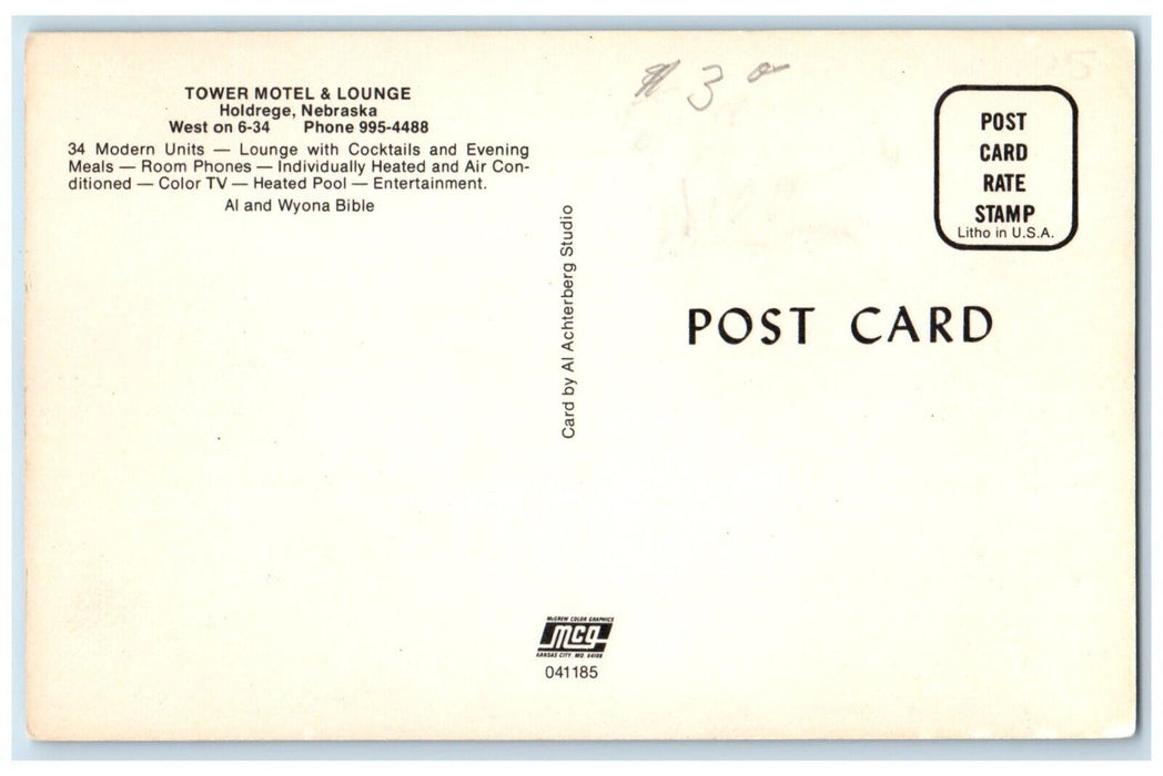 c1960's Tower Motel & Lounge Holdrege Nebraska NE Unposted Vintage Postcard