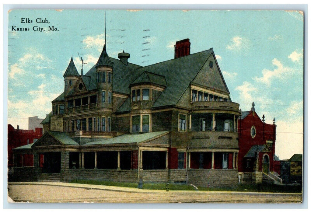 1910 Exterior View Elks Club Building Kansas City Missouri MO Vintage Postcard