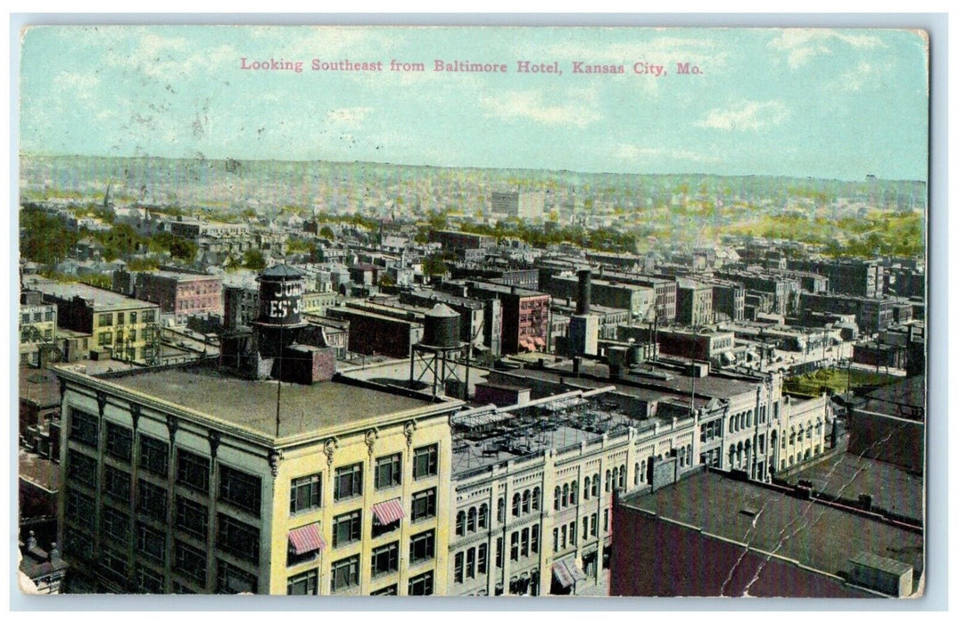 1911 Looking Southeast Baltimore Hotel Kansas City Missouri MO Vintage Postcard