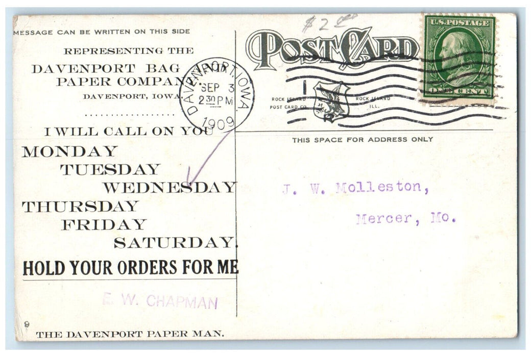 1909 Old Mill Rock Island Arsenal Bag Paper Company Davenport Iowa IA Postcard