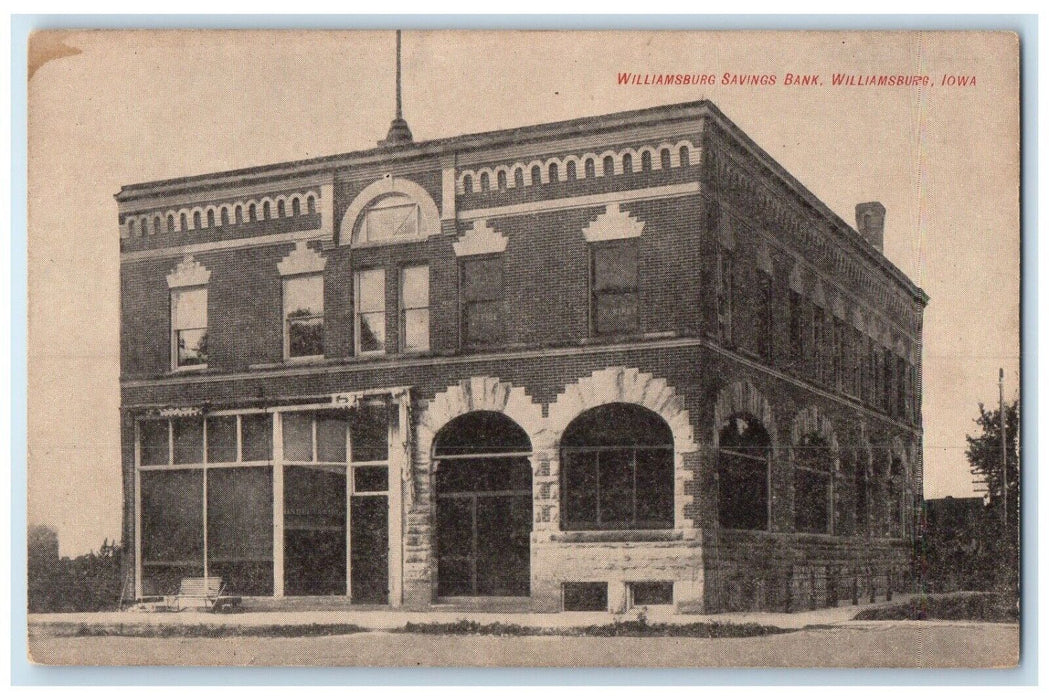 c1910 Williamsburg Savings Bank Exterior Building Williamsburg Iowa IA Postcard